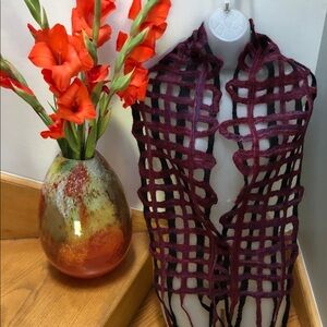 Eye Catching Dark Cherry Wet Felting a Lattice Scarf